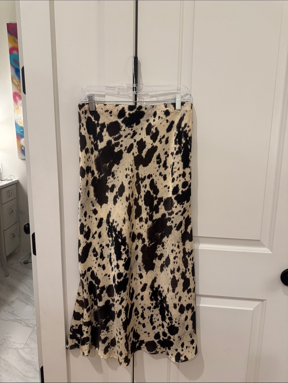 Zara Cow-Spot Midi Skirt - Black & Cream